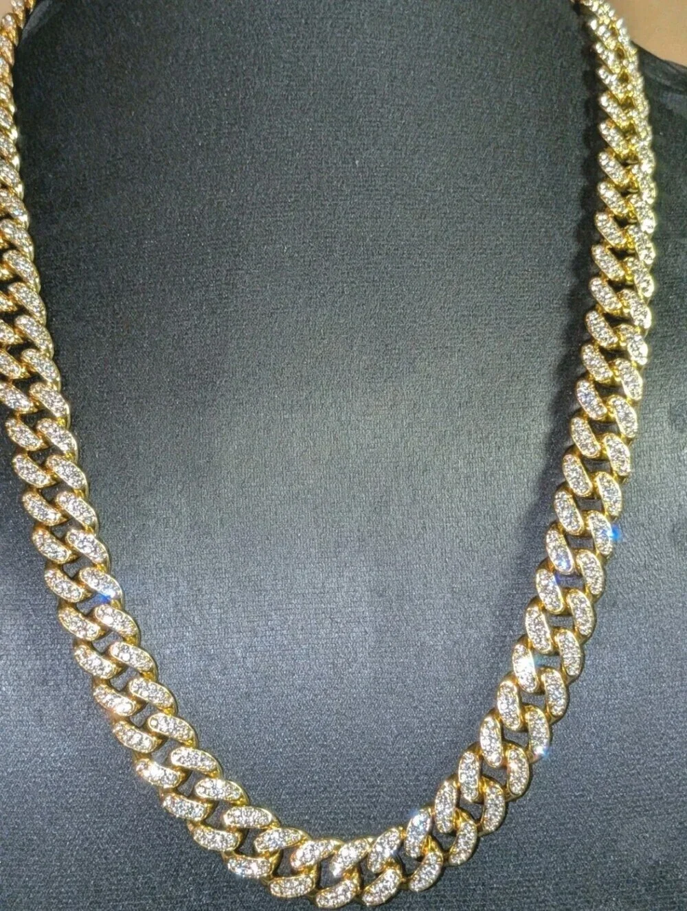 Men's Hip Hop 12mm Golden Cuban Link Chain Necklace with cubic zirconia Stones